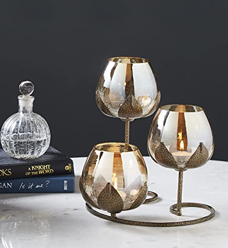 Tuxedo Tuxédo 3pc Ancient Bronze - Gold Glass Candle Holders - 3- Candlesticks Holders Gold Glass Candle for Home Decoration Dinning Table Decoration Candle Wedding Holiday Décor - Image 1