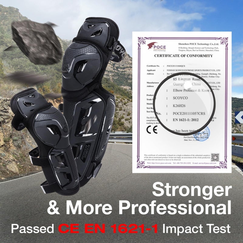 SCOYCO Motorcycle Knee Pads for Men - CE Level 1 Motocross Knee and Elbow Guards Protective Gear Armor with 45Â°-180Â° Knee Flexibility Design Adjustable Elastic Band - Image 2