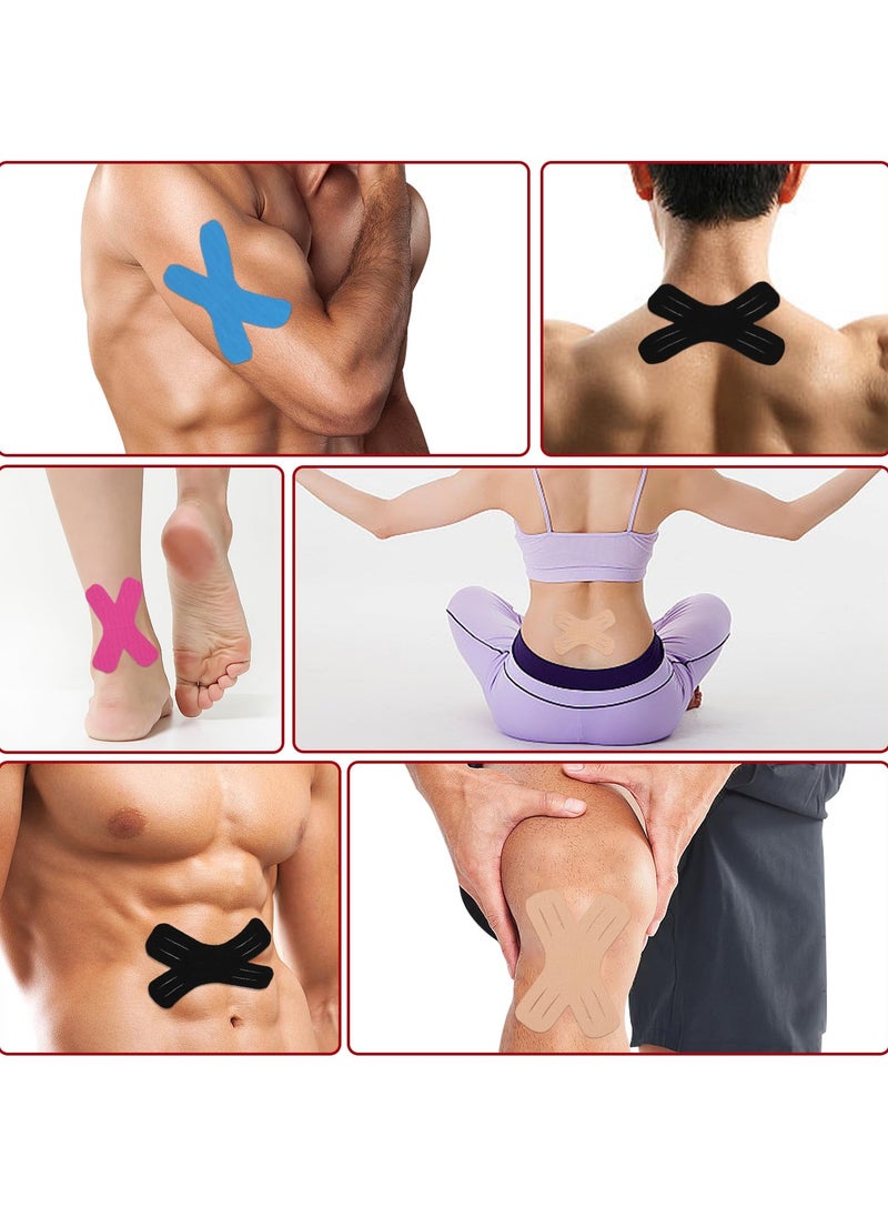20 قطعة من شريط الحركة الرياضية المرنة لدعم العضلات، شريط العلاج والتعافي من النوع X للركبتين ومفاصل الكتف وتخفيف آلام الركبة والكاحل والعضلات والرياضات الحركية الديناميكية