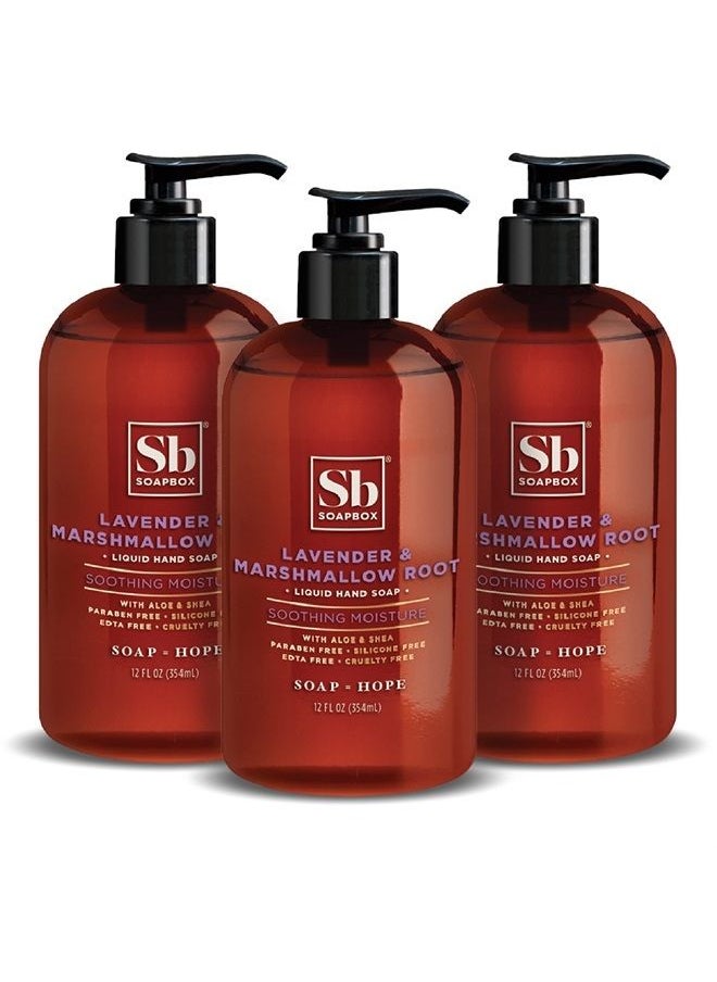 Soapbox - Liquid Hand Soap, Lavender & Marshmallow Root - Gentle, Moisturizing Hand Cleanser, Vegan & Cruelty Free Hand Wash for Kitchen and Bathroom, 12oz Pump Bottles (Pack of 3) - Image 1