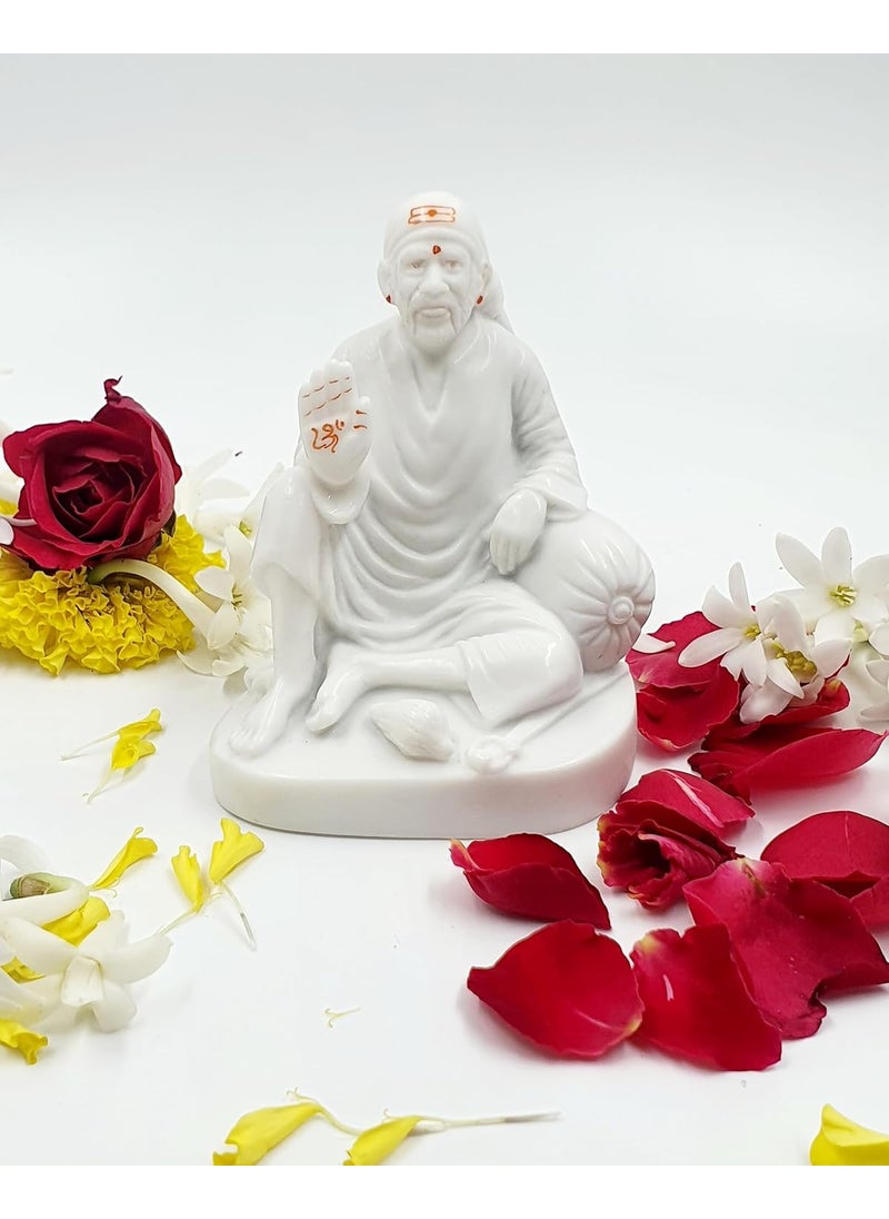 Hemant art Hemant art Shirdi Sai Baba Dwarkamai IdolMurtiStatue Sitting on Stone 5 inch White  - Image 2