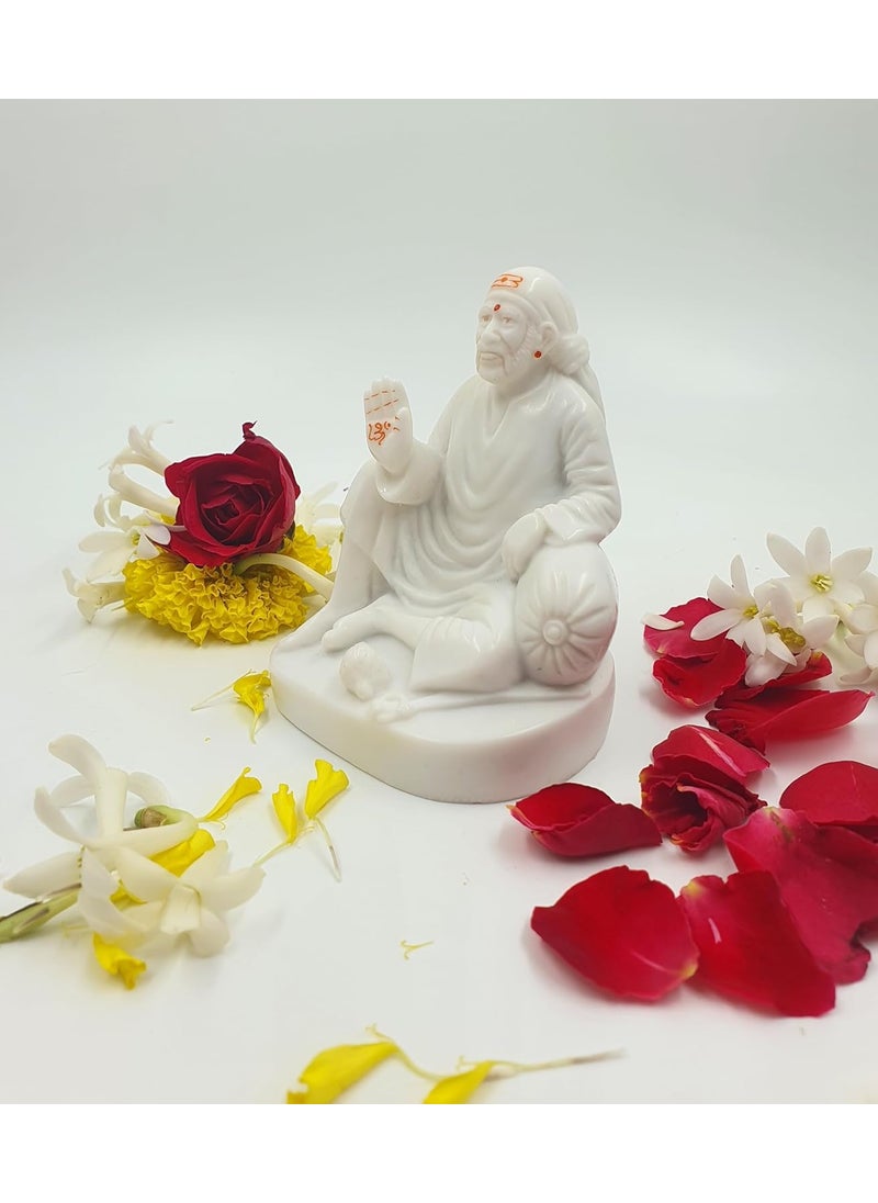 Hemant art Hemant art Shirdi Sai Baba Dwarkamai IdolMurtiStatue Sitting on Stone 5 inch White  - Image 4