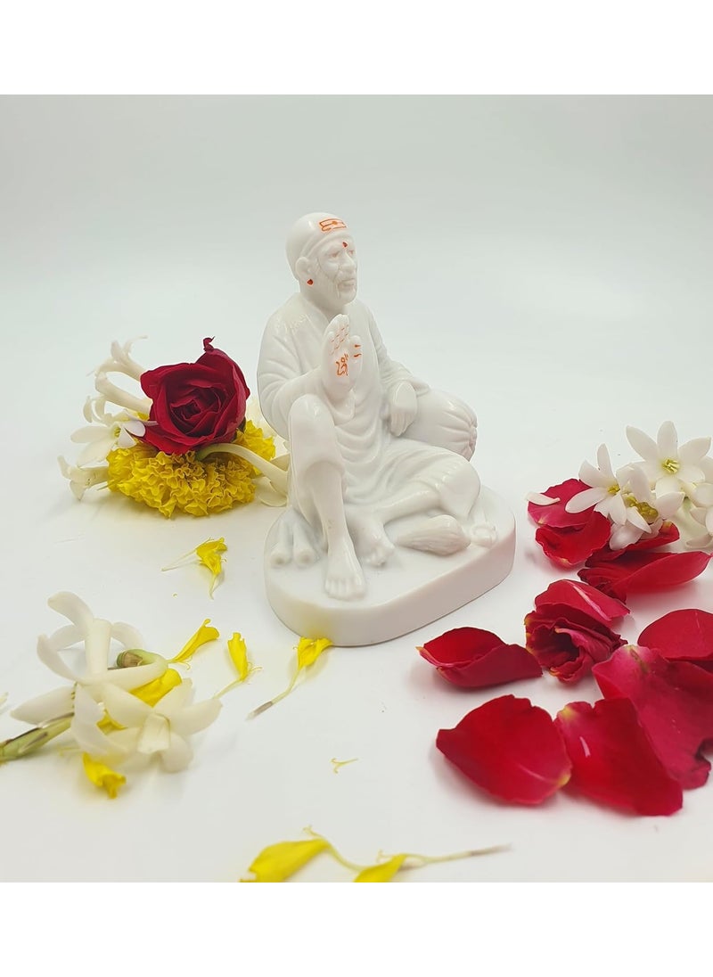 Hemant art Hemant art Shirdi Sai Baba Dwarkamai IdolMurtiStatue Sitting on Stone 5 inch White  - Image 3