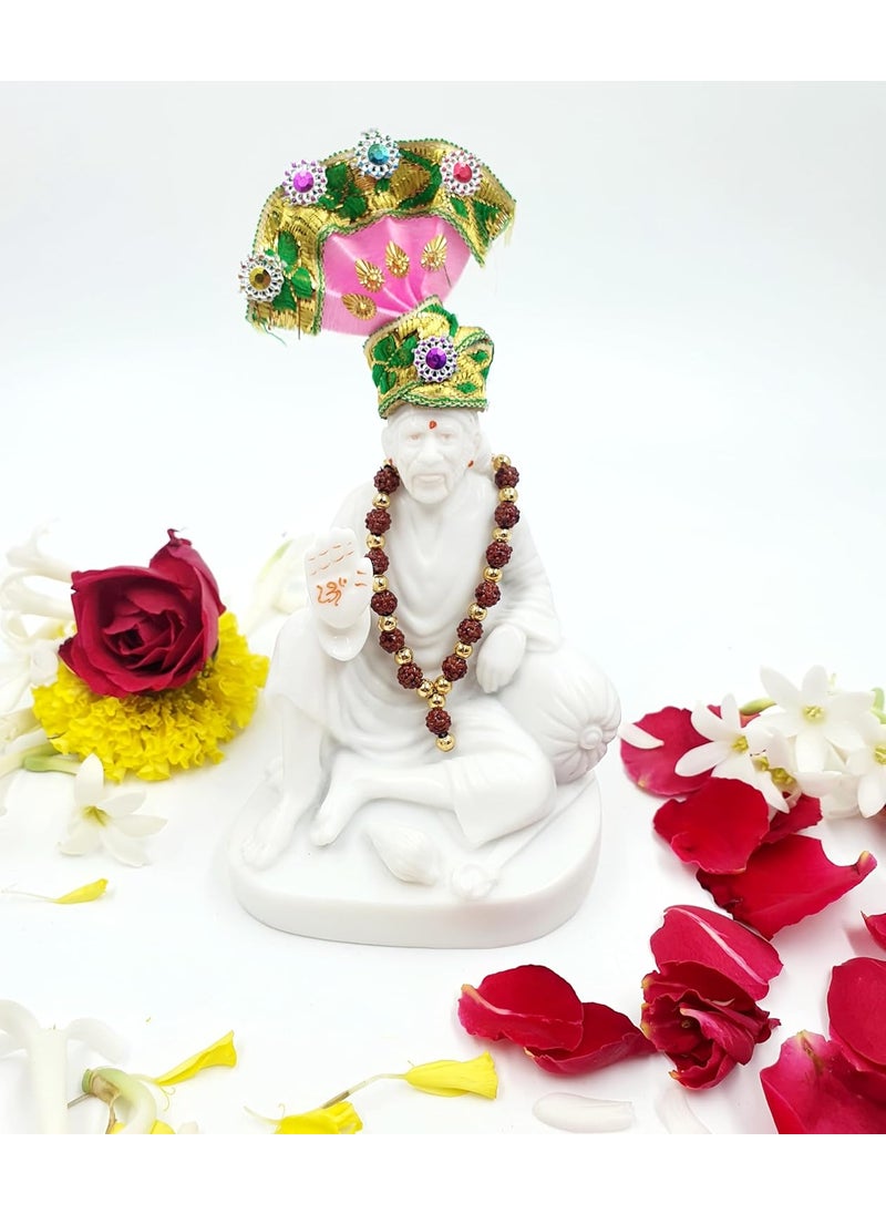 Hemant art Hemant art Shirdi Sai Baba Dwarkamai IdolMurtiStatue Sitting on Stone 5 inch White  - Image 1