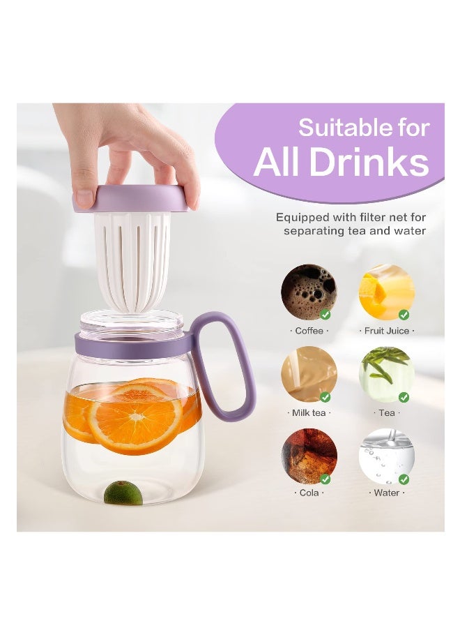 Water Glass, 29 oz Reusable Wide Mouth Smoothie Coffee Glass Water Bottles with Handle, Tea Infuser and Cartoon Straw Cover  - Image 3