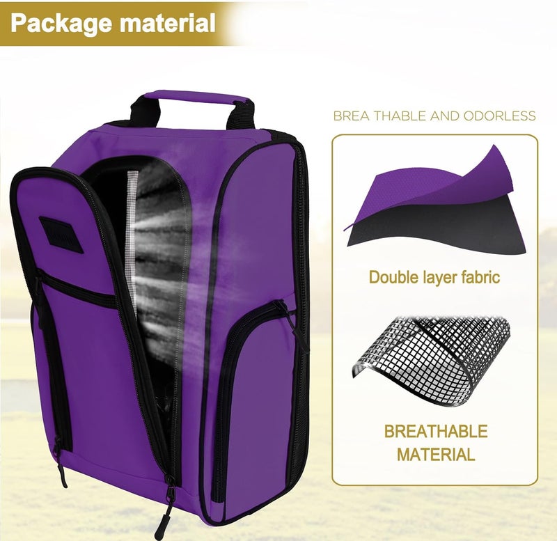 Goloni Ventilated Golf Shoe Bag Men Women Padded Travel Shoe Bag Sport Shoe Carrier Bags with Side Accessory Pockets for Socks, Tees, Golf Balls,Purple - Image 3