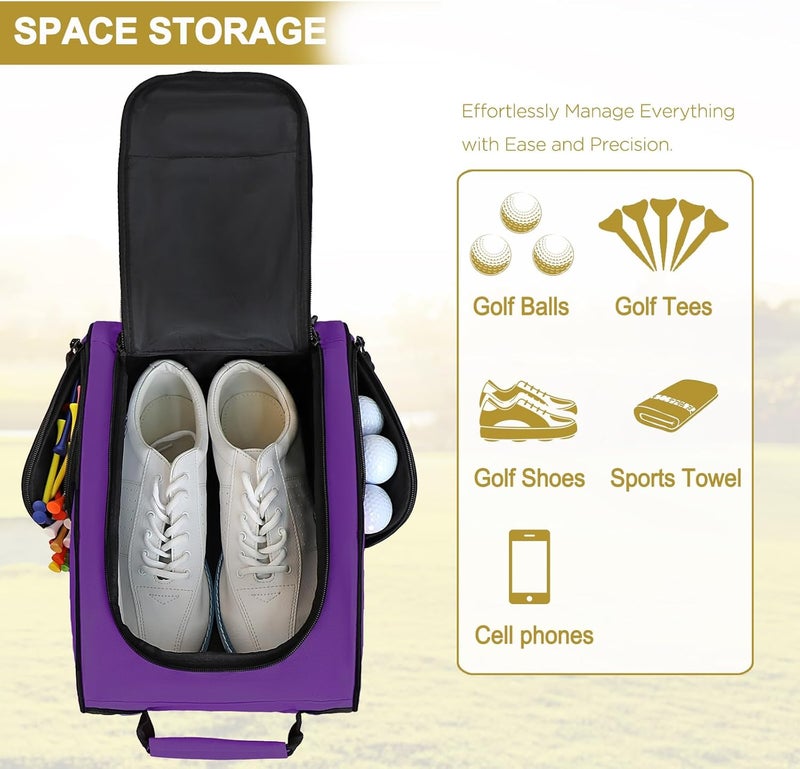 Goloni Ventilated Golf Shoe Bag Men Women Padded Travel Shoe Bag Sport Shoe Carrier Bags with Side Accessory Pockets for Socks, Tees, Golf Balls,Purple - Image 4
