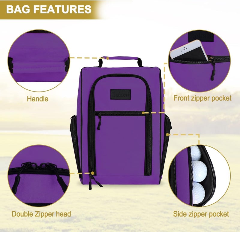 Goloni Ventilated Golf Shoe Bag Men Women Padded Travel Shoe Bag Sport Shoe Carrier Bags with Side Accessory Pockets for Socks, Tees, Golf Balls,Purple - Image 2