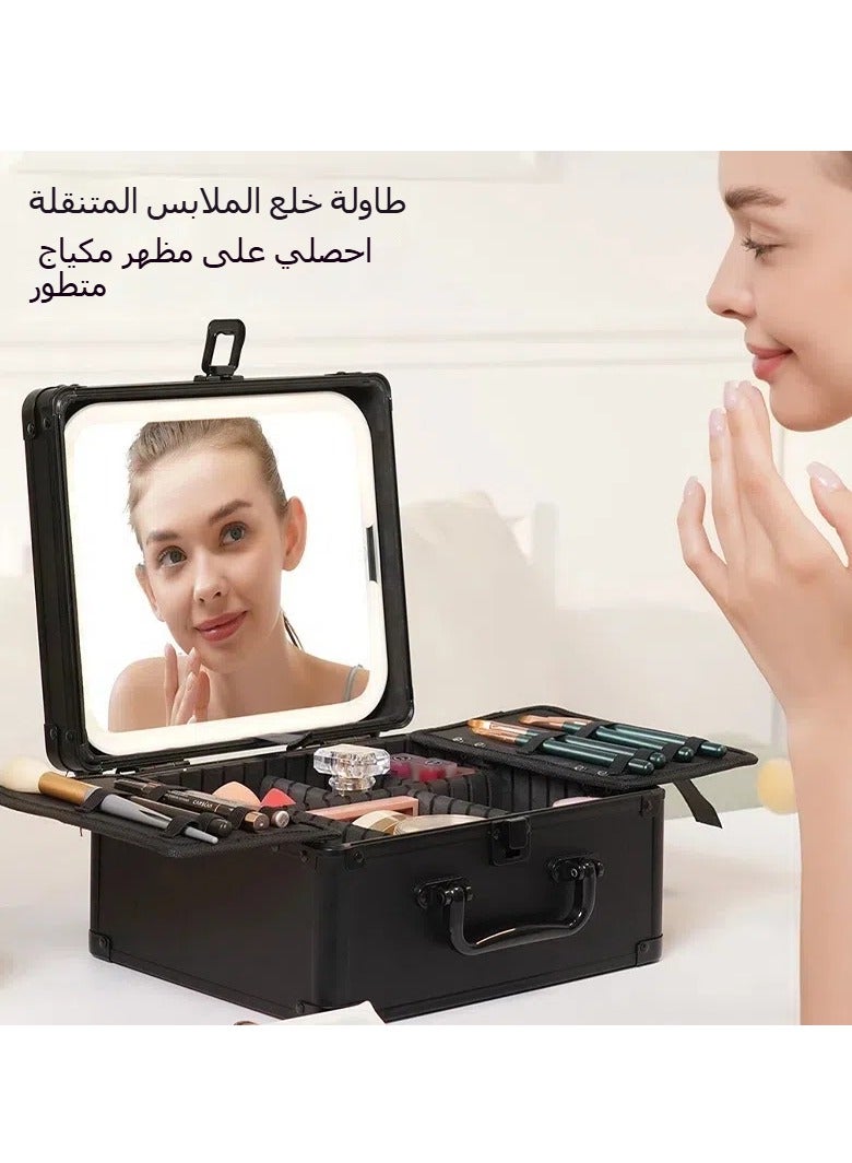 general Large capacity cosmetic case Magnetic suction with lamp mirror Removable baffle cosmetics Portable portable cosmetic travel storage case - Image 4