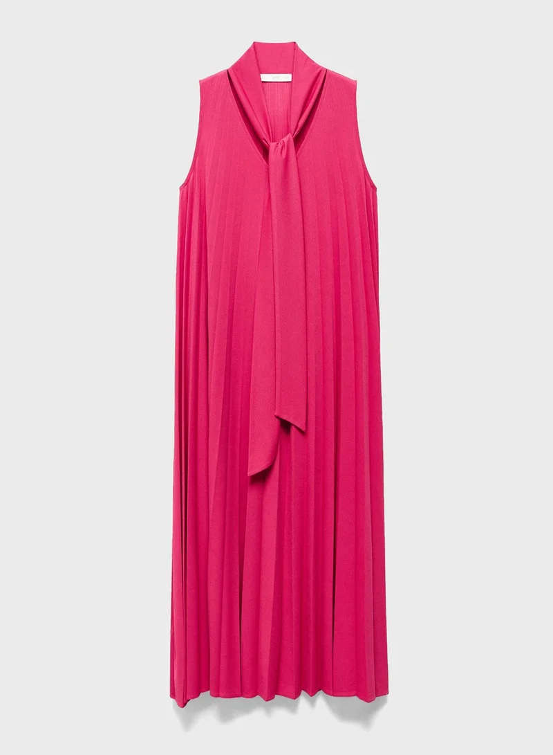 MANGO Pleated Necktie Dress