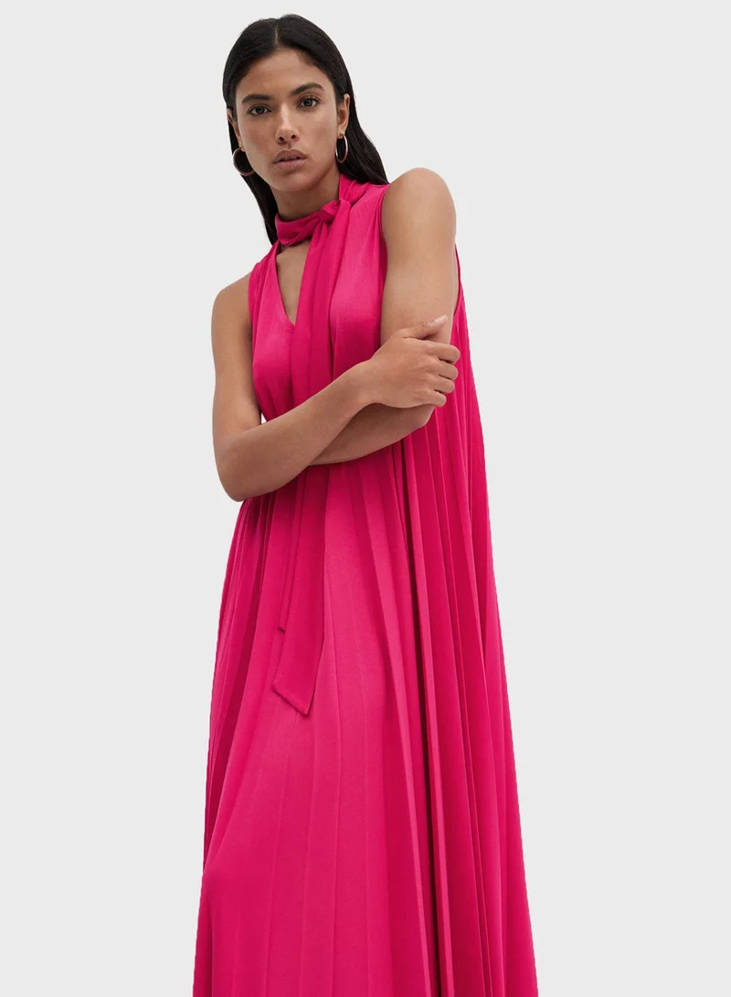 MANGO Pleated Necktie Dress