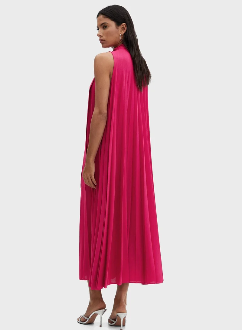 MANGO Pleated Necktie Dress