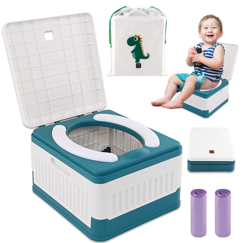 Fabulas Portable Potty for Toddler Travel, Foldable Travel Potty Training Toilet Seat for Kids Boys Girls, Emergency Mobile Toilet In Car for Camping Outdoor Indoor, with 30 Disposable Bags, Blue - Image 1