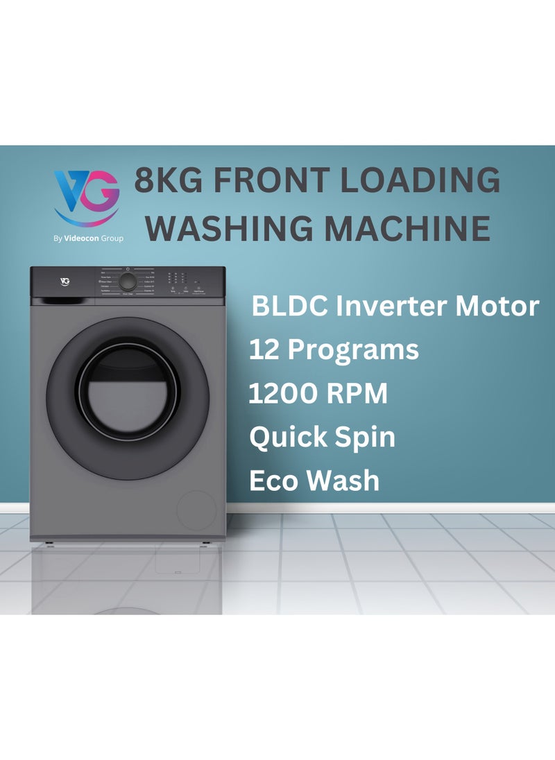 VG VG 8Kg Front Load Washing Machine with BLDC Invertor Motor, 12 Programes and 1200 RPM-VG-80FLGS  - Image 2