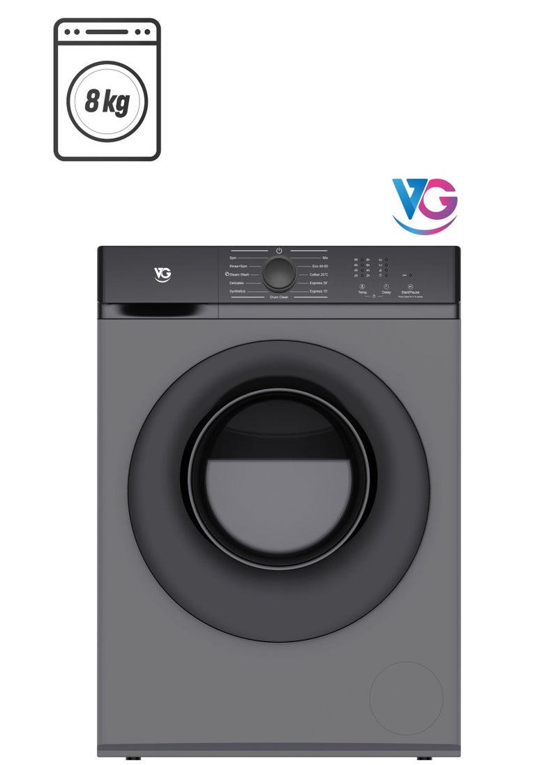 VG VG 8Kg Front Load Washing Machine with BLDC Invertor Motor, 12 Programes and 1200 RPM-VG-80FLGS  - Image 1