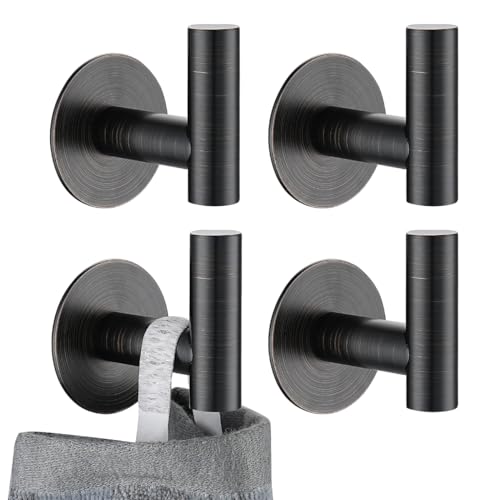JQK Self Adhesive Towel Hook Bronze No Drill Stick on Coat Robe Clothes Wall Hook for Bathroom Kitchen Garage 4 Pack 304 Stainless Steel Oil Rubbed Bronze ATH110ORBP4 - Image 1
