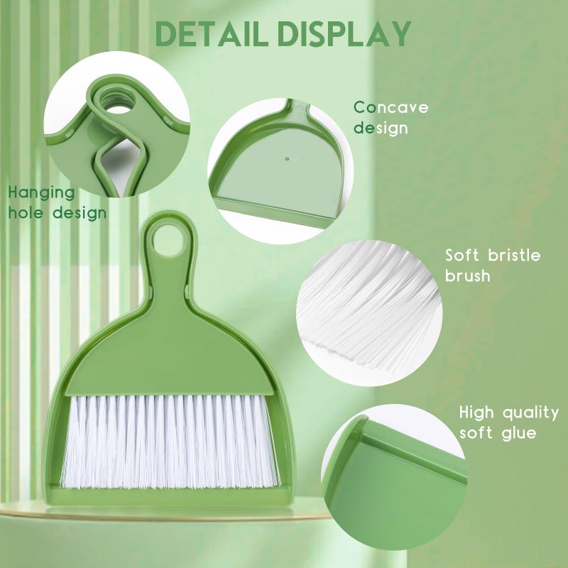 THINKLEARN 2PCS Small Broom and Dustpan Set, Mini Dust Pan and Brush, Hand Whisk for Pets, Kids, Desk, Home, Camping, Green Cleaning Supplies - Image 4