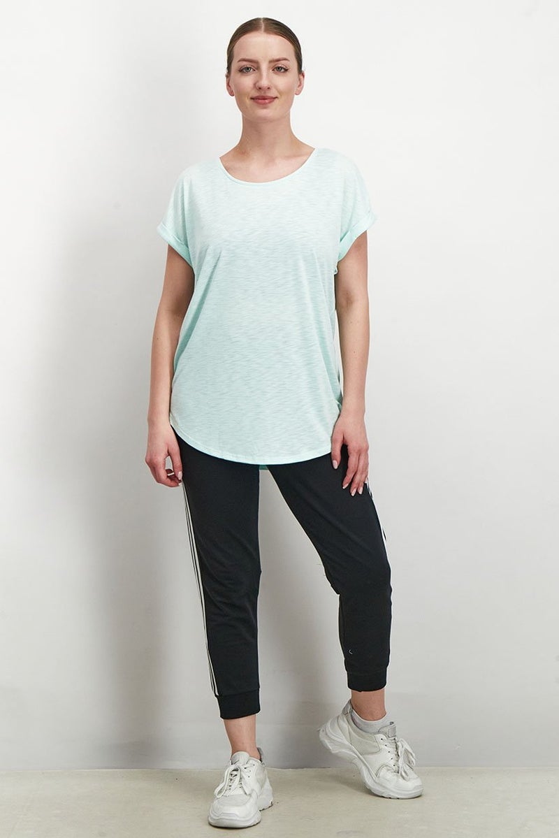 Tchibo Women Comfort Fit Scoop Neck Short Sleeve Top, Turquoise  - Image 4