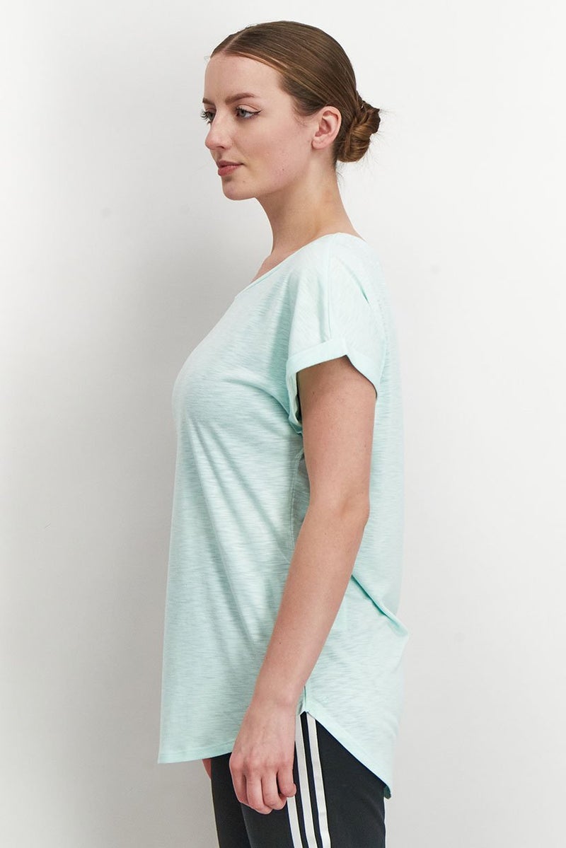 Tchibo Women Comfort Fit Scoop Neck Short Sleeve Top, Turquoise  - Image 2