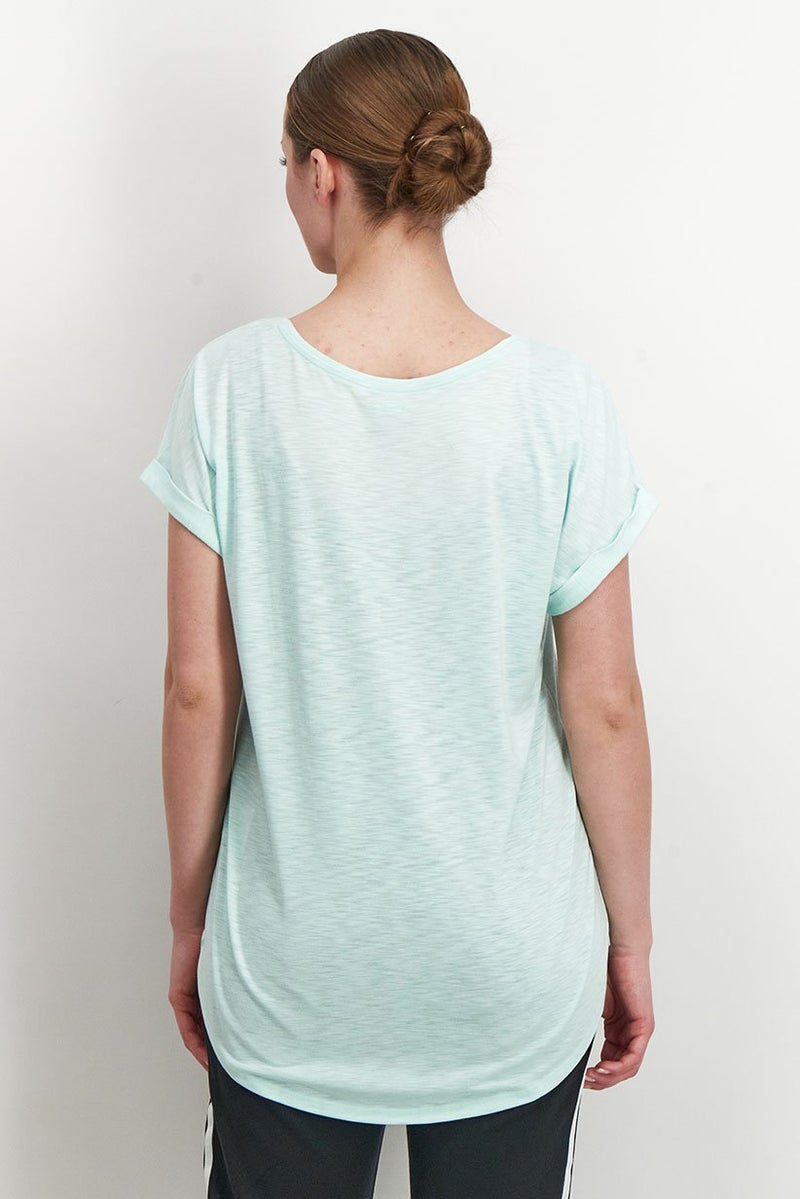 Tchibo Women Comfort Fit Scoop Neck Short Sleeve Top, Turquoise  - Image 3