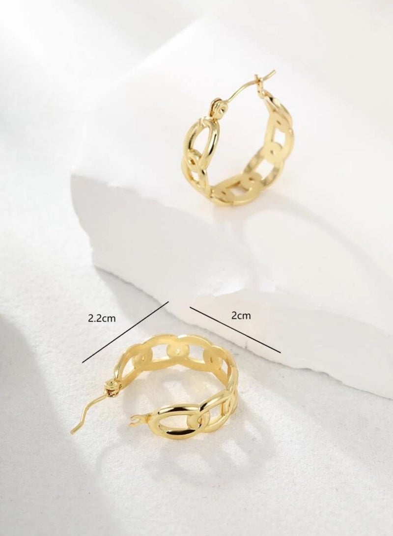 إيكوال حلق اذن نسائي دائري من الاستانلس ستيل أنيق وعالي الجودة باللون الذهبي - Image 4