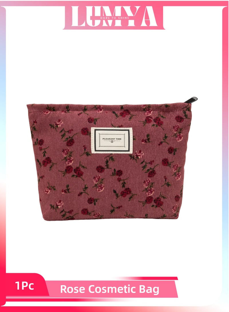 LUMYA Cosmetic Bags for Women, Travel Makeup Organizer Pouch, Multifunction Toiletry Storage Bag, Portable Zipper Handbag, Ideal Gift for Valentine and Holidays(Rose Red))  - Image 1