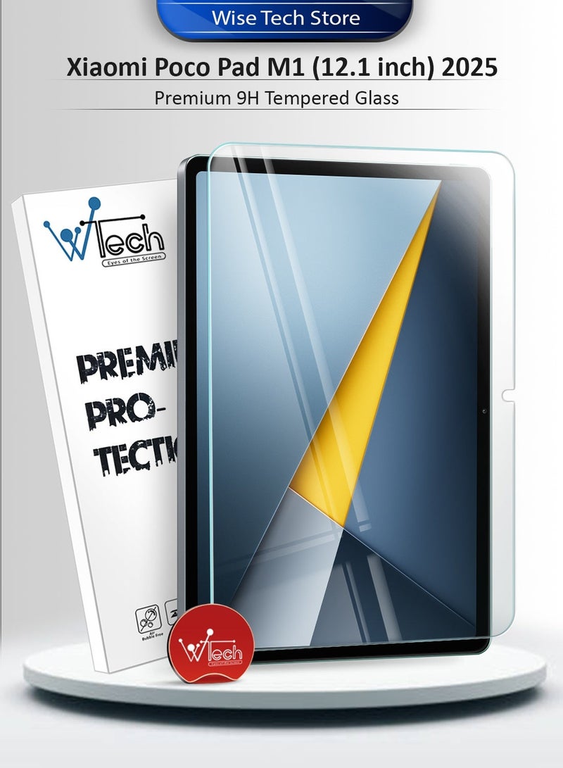 Wtech شاومي بوكو باد M1 (12.1 بوصة) 2025 سلسلة ووتك المتميزة حواف منحنية زجاج حماية شاشة لوحي مقسى 9H HD كامل - حزمة شفافة - Image 2