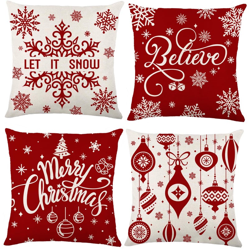 YUJUN 4 Pack Christmas Pillow Covers Decoration 18x18in Buffalo Plaid Farmhouse Red Christmas Winter Throw Pillows Cushion Case Couch Decor for Christmas Home Outdoor Decorations - Image 1