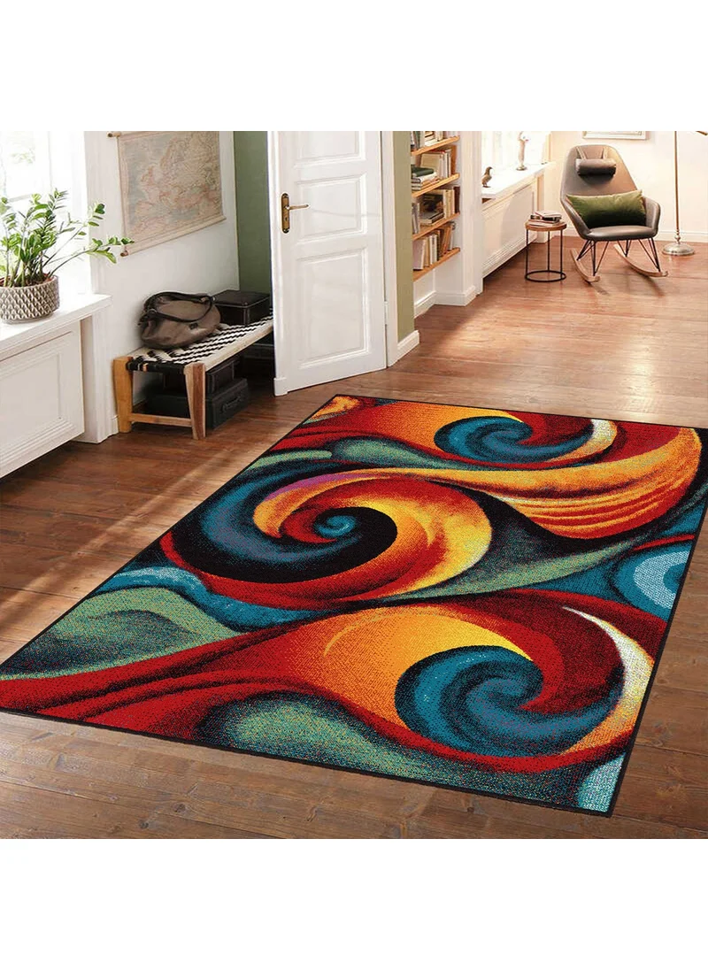 Vagonik Modern Colorful Brush Patterned Digital Printed Carpet Non-Slip Based Washable Carpet