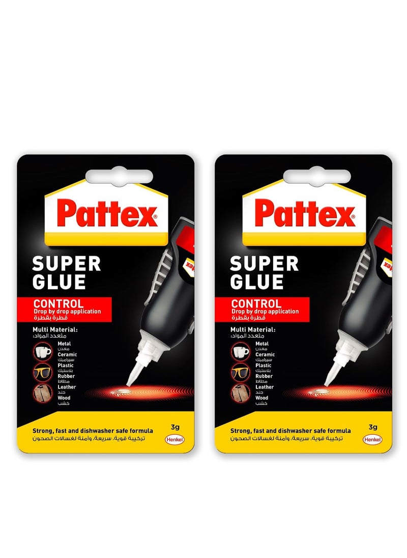 Pattex - Pattex Superglue Liquid Control | All Purpose Clear Adhesive with Precise Nozzle | Instant Invisible Repair | Compatible with Metal, Ceramic, Rubber, Leather & Wood | Dishwasher Safe | 3g (Pack of 2) - Image 1