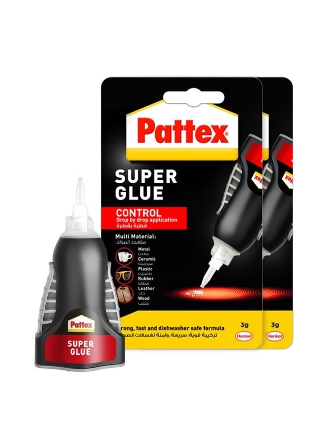 Pattex باتكس سوبر غراء سائل تحكم | لاصق شفاف متعدد الاستخدامات مع فوهة دقيقة | إصلاح فوري غير مرئي | متوافق مع المعدن، السيراميك، المطاط، الجلد والخشب | آمن في غسالة الصحون | 3غ (عبوة من 2) - Image 1