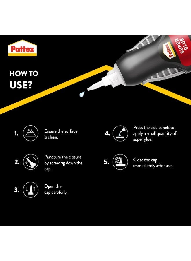 Pattex باتكس سوبر غراء سائل تحكم | لاصق شفاف متعدد الاستخدامات مع فوهة دقيقة | إصلاح فوري غير مرئي | متوافق مع المعدن، السيراميك، المطاط، الجلد والخشب | آمن في غسالة الصحون | 3غ (عبوة من 2) - Image 3