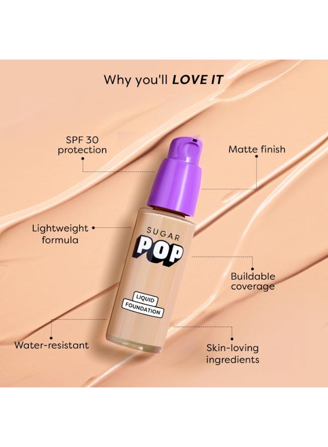 سكر بوب كريم أساس سائل SUGAR POP HD بعامل حماية من الشمس (SPF 30) | يدوم حتى 16 ساعة | تغطية كاملة | مقاوم للماء | لمسة نهائية مطفية | 30 مل - درجة 11 Apricot - Image 2