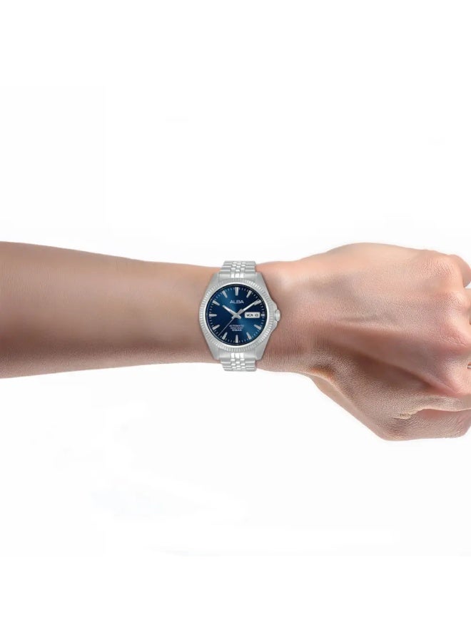 Alba AL4787X1 Automatic Men's Watch | Blue Sunray Dial | Stainless Steel Bracelet | Day-Date | Exhibition Case Back | 100M Water Resistant | 41mm - Image 3