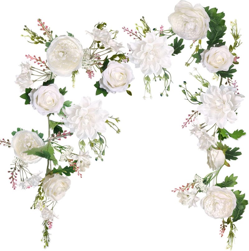 OrgMemory Peony Garland, Rose Flower Vine, 6' Floral Garland for Wedding Decor Home Table Runner Mantle Decoration (Ivory Peony Garland) - Image 1