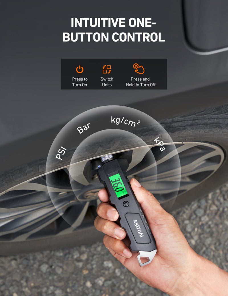 AstroAI Digital Tire Pressure Gauge, 230 PSI 4 Settings Heavy Duty for Car Bicycle with Larger Backlit LCD Flashlight and Non-Slip, Black - Image 3
