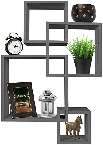 Greenco Gray Floating Cube Shelves  Intersecting Wall Mounted Shelves  Bedroom Decor for Men  Wall Decor Square Shelves for Bedrooms Living Rooms  More  Set of 4 Box Shelves