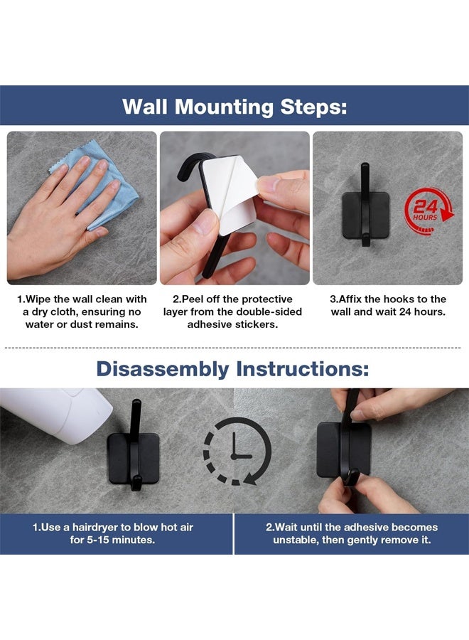 DUNISO 4-Pack Stainless Steel  Wall Hooks for Coat,Handbag,Robe and Towels,Waterproof Self Adhesive Hooks, Double Heavy Duty for Wall, Bathroom, Door（Black) - Image 3