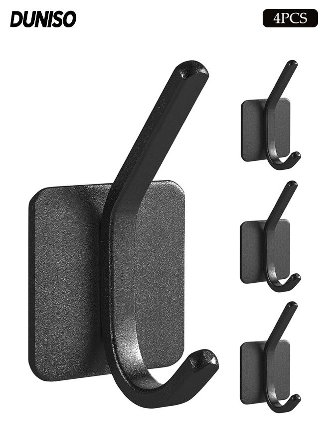 DUNISO 4-Pack Stainless Steel  Wall Hooks for Coat,Handbag,Robe and Towels,Waterproof Self Adhesive Hooks, Double Heavy Duty for Wall, Bathroom, Door（Black) - Image 1