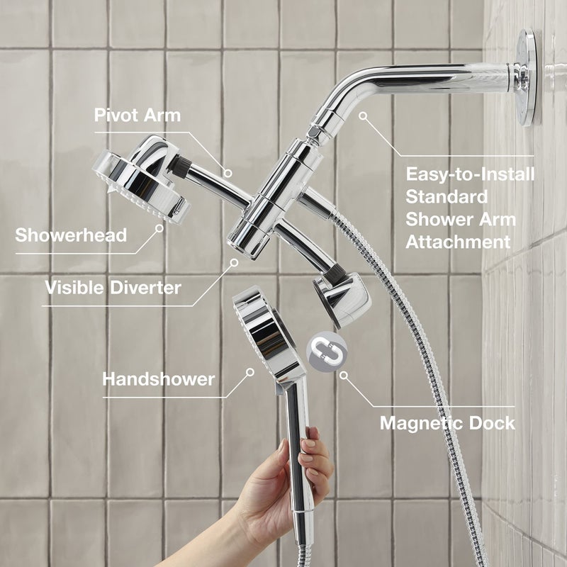 Kohler مجموعة دش متعددة الوظائف KOHLER 23218-G-CP Awaken 2 في 1، رأس دش دوار ومجموعة دش يدوي، 1.75 جالون في الدقيقة، كروم مصقول - Image 1