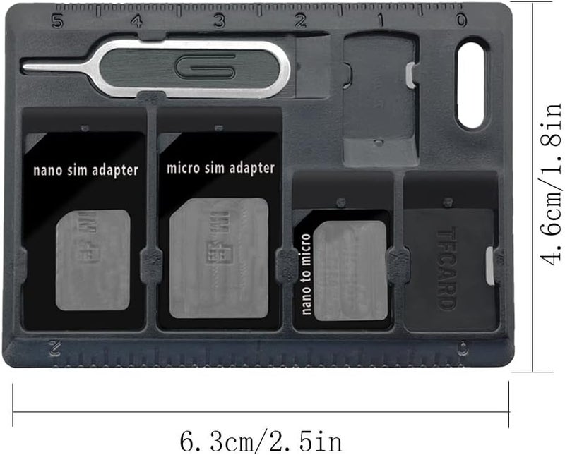 CKANDAY 1 Pack SIM Card Holders with Tray Opener Pins, Card Storage Tool Set for Standard Micro Nano Micro-SD Memory Cards, with 3 Card Adapters and 1 Eject Pins - Black - Image 2