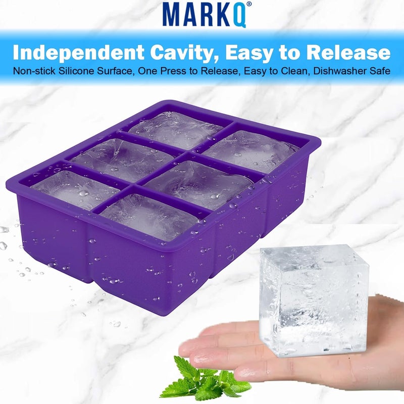 MARKQ Silicone Ice Cube Tray 6 Portions – Flexible Easy Release Ice Mold for Cocktails & Drinks | Reusable Food-Grade Ice Maker Tray for Freezer, Water, Juice & Whiskey, Purple, Pack of 3 - Image 5