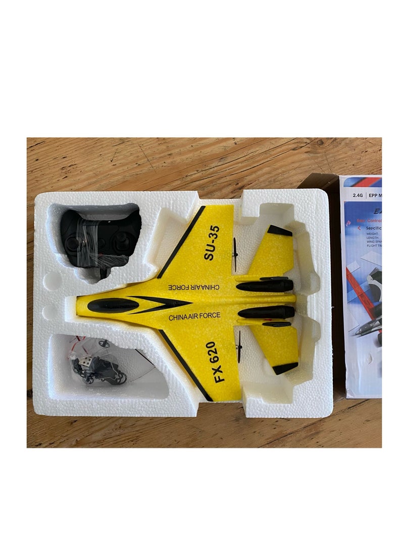 AROAQ DIY RC Plane Toy 620 yellow 2 battery Remote Control Airplane DIY Fixed Wing Aircraft  - Image 3
