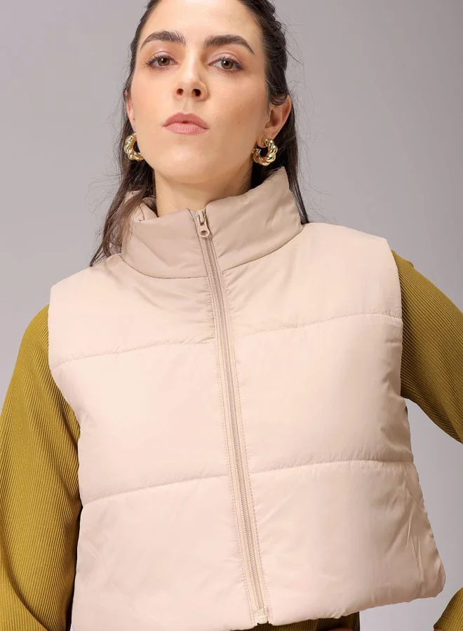 Freehand Women Regular Fit Solid Quilted Jacket
