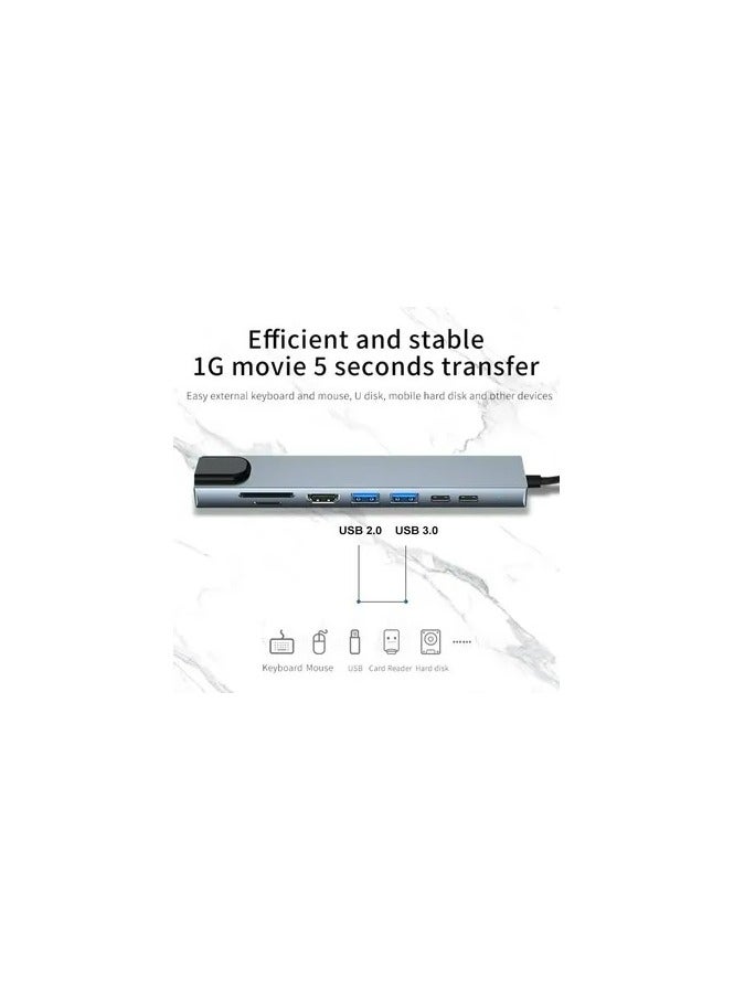 Usb 8 في 1 نوع C 3 1 إلى 4k HDTV Hub محول مع Sd Tf Rj45 قارئ بطاقات Pd شحن سريع للكمبيوتر المحمول ماك بوك - Image 4