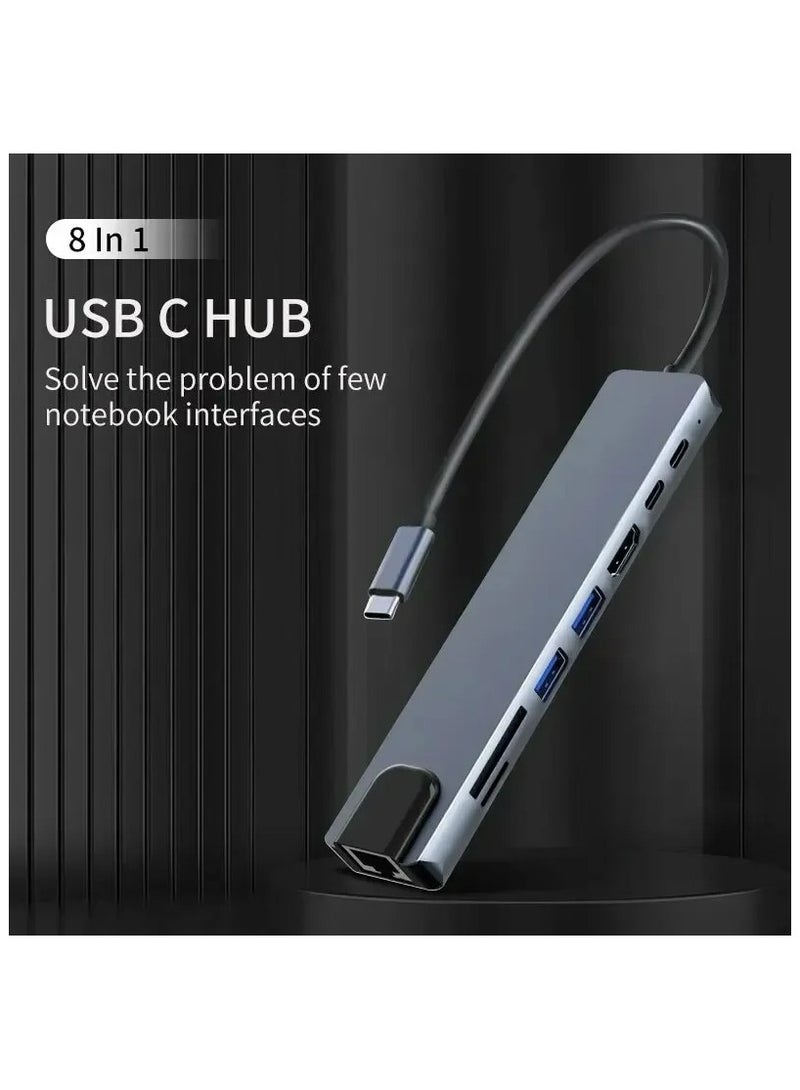 Usb 8 في 1 نوع C 3 1 إلى 4k HDTV Hub محول مع Sd Tf Rj45 قارئ بطاقات Pd شحن سريع للكمبيوتر المحمول ماك بوك - Image 1