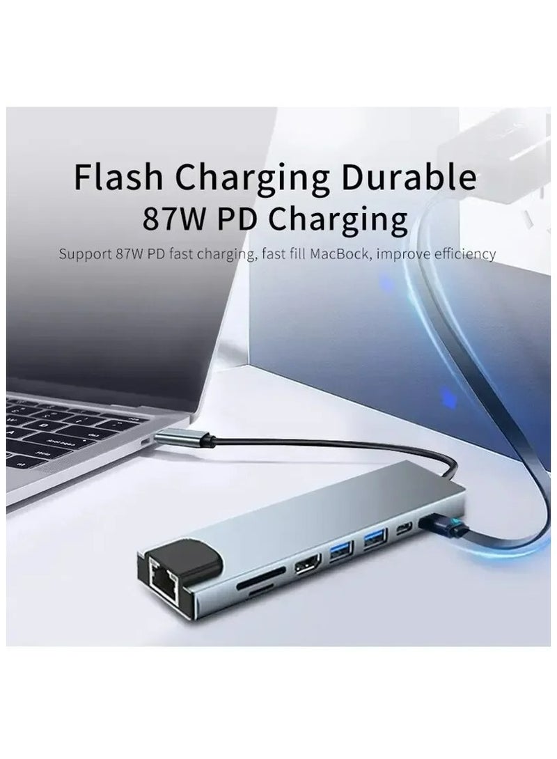 Usb 8 في 1 نوع C 3 1 إلى 4k HDTV Hub محول مع Sd Tf Rj45 قارئ بطاقات Pd شحن سريع للكمبيوتر المحمول ماك بوك - Image 3