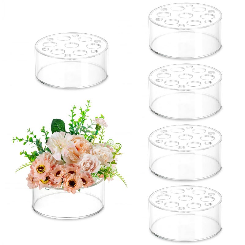 Hewory Acrylic Flower Vases for Centerpieces Round 6pcs Short Clear Floral Vase with 13 Holes, Box Arranger Bulk Low Base Holder for Wedding Birthday Party Event Dining Table Decor, 2.56"(H)Ã—5.9"(D) - Image 1