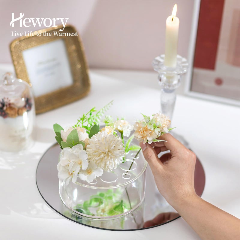 Hewory Acrylic Flower Vases for Centerpieces Round 6pcs Short Clear Floral Vase with 13 Holes, Box Arranger Bulk Low Base Holder for Wedding Birthday Party Event Dining Table Decor, 2.56"(H)Ã—5.9"(D) - Image 5