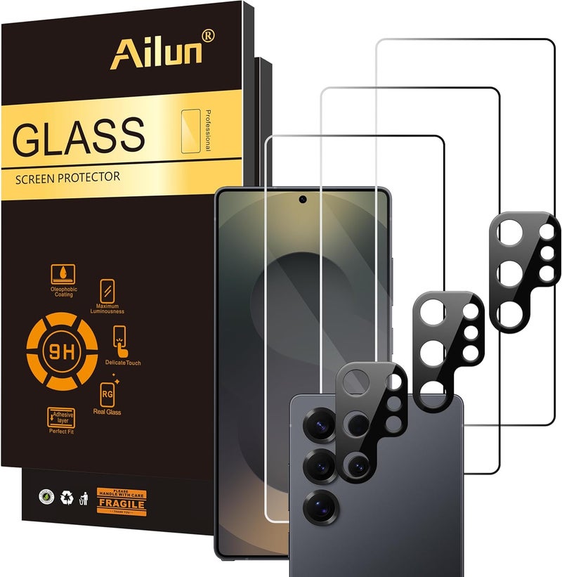 Ailun Glass Screen Protector for Galaxy S25 Ultra [6.9 Inch] 3Pack + 3Pack Camera Lens Tempered Glass Fingerprint Unlock 0.25mm Ultra Clear Anti-Scratch Case Friendly [Not For S25/S25 Plus/S25 Edge] - Image 1